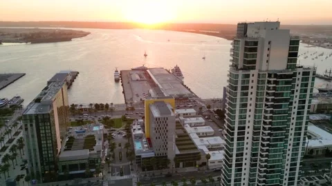 Drone Sunset View of West Broadway Waterfront Corridor Stock Footage 327574463