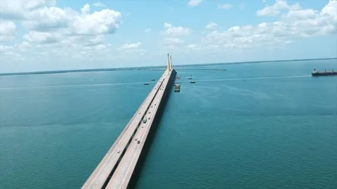 Drone Sunshine Skyway Bridge, Aerial Vid... | Stock Video | Pond5