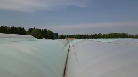 Drone - Super Slow and Low Cruise Between Greenhouses Stock Footage 314227631