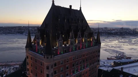 Drone surrounding Chateau Frontenac Stock Footage 323099875