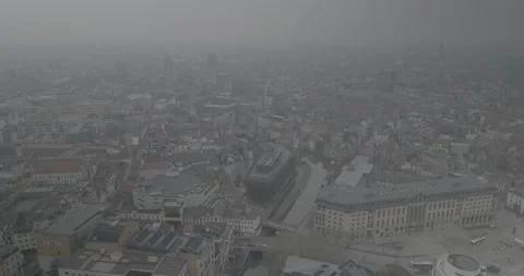 Drone Sweep Over the Historic Center of Ghent, Belgium Stock Footage 344128747