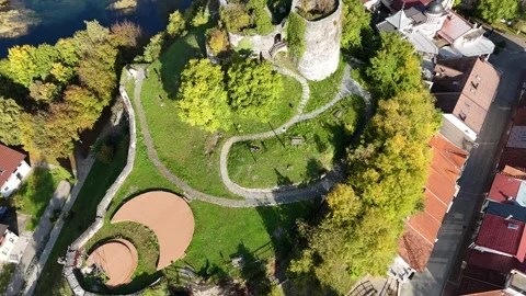 Drone Sweep of the Turquoise Una River and Bosnia Countryside Stock Footage 331863219