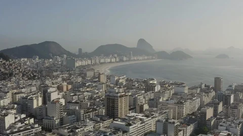 Drone, sweeping view of Rio de Janeiro and Copacabana beach Stock Footage 129582687