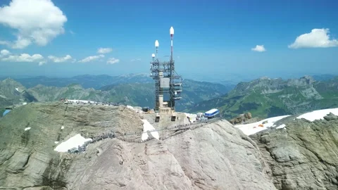Drone Switzerland 4k. Mount Titlis summit, view of Engelberg valley Swiss Alps.  Видео 255692589
