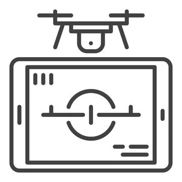 Drone with Tablet vector Quadcopter Control concept line icon Stock Illustration