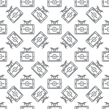 Drone with Tablet vector Quadcopter Control line seamless pattern Stock Illustration