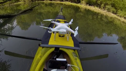 Drone take off from kayak Stock Footage 70736389