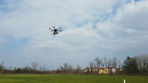 Drone take-off in a training flight field Stock-Footage 88205897