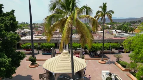 Drone takeoff from the central square with kiosk in Villa Corona, Jalisco Stock Footage 317141703