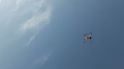 Drone takeoff from the ground. Shooting a drone from below. Drone takes off. Stock Footage 230982815