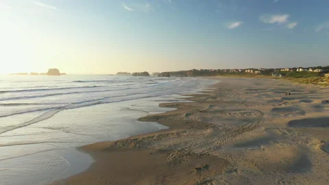 Drone takeoff over a beach during sunset Stock Footage 152623793