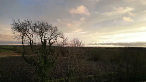 Drone takeoff over tree sherburn village Durham 動画素材 234633358