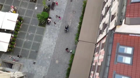 Drone takes off the busy intersection in Vietnam from top to down with a view of Stock Footage 142898228