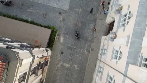 Drone takes off the busy intersection in Vietnam from top to down with a view of Stock Footage 142901657