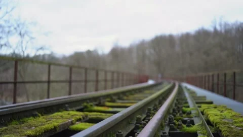 Drone takes off on a railway Stock Footage 235511449