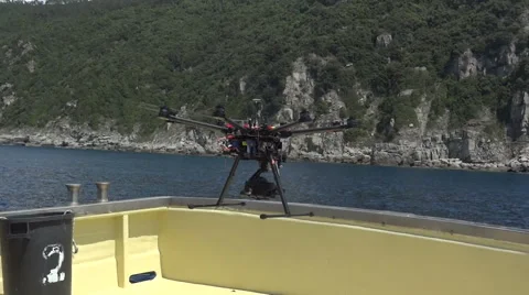 Drone taking off from a boat Stock Footage 42480448