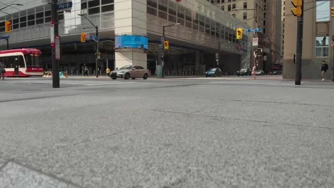 Drone taking off downtown Toronto Stock Footage 143207315