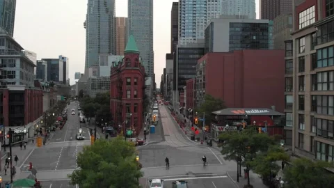 Drone taking off from Gooderham Building Stock Footage 142720889
