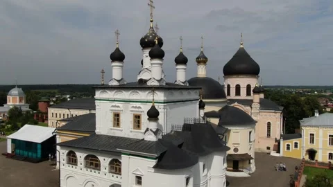 Drone taking off near monastery complex Vidéo 325438591