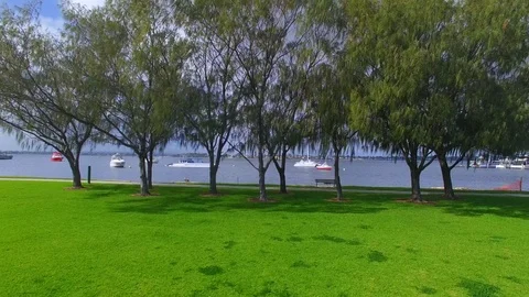 Drone taking off over river Stock Footage 92169035