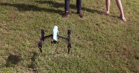 Drone taking off in a park. Stock Footage 80303403