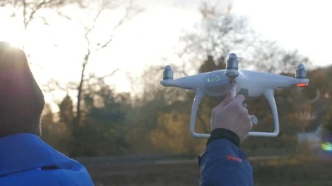 Drone is taking start from the hand Stock Footage 87274275