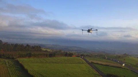 Drone taking off at sunset Stock Footage 74401356