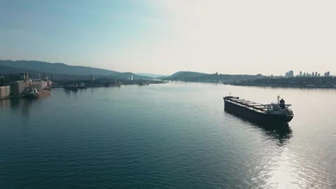 Drone of Tanker Ship Passing Through Vancouver Harbour in Canada Stock Footage 293862783