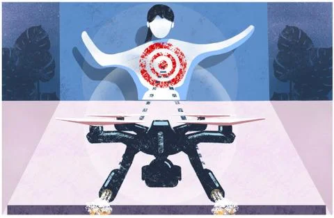 Drone targeting a human. Stock Illustration