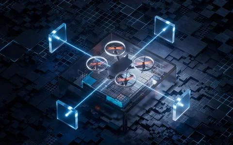 Drone with technological circuit background, 3d rendering. Stock Illustration