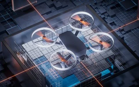 Drone with technological circuit background, 3d rendering. Stock Illustration