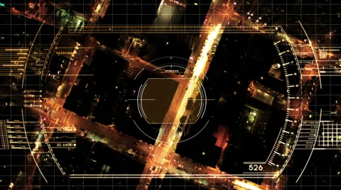Drone technology America UAV remote pilot aircraft motion graphics city night Stock Footage