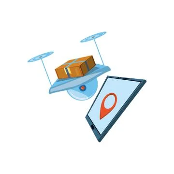 Drone technology with box carton and tablet Illustrazione stock