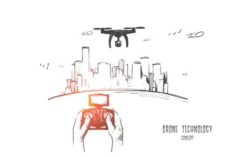 Drone technology concept. Hand drawn isolated vector. Stock Illustration