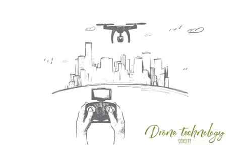 Drone technology concept. Hand drawn isolated vector. Stock Illustration