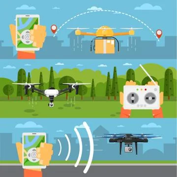 Drone technology concepts with flying robots Stock Illustration