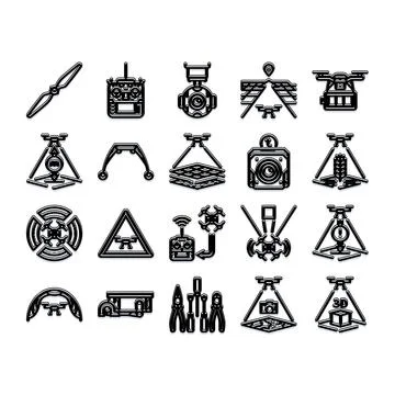 Drone technology equipment and remote control icons set Illustrazione stock