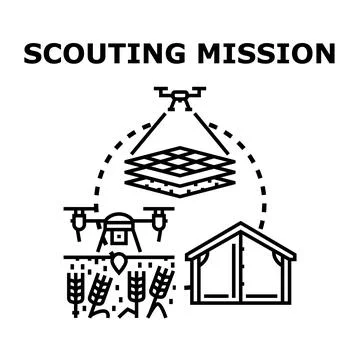 Drone technology scouting mission for precision agriculture Stock Illustration