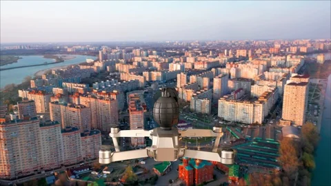 A Drone of Terrorists Packed with Explosives Flies Toward a Peaceful Target in Stock Footage 106615811