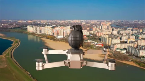 A Drone of Terrorists Packed with Explosives Flies Toward a Peaceful Target in Stock Footage 106618998