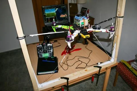 A drone test set designed for testing the electronics of medium size drones. Stock Photos
