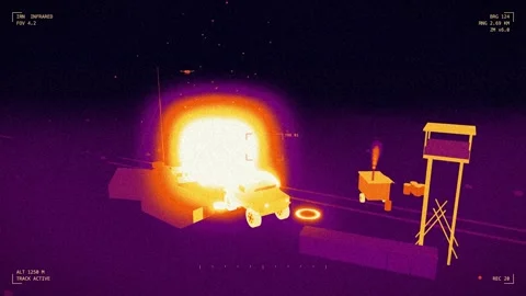 Drone thermal camera watches forward camp burn after an ordnance drop 스톡 동영상 342333358