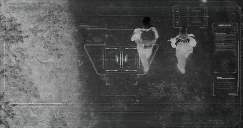 Drone with thermal night vision view of terrorists with camera zooming in Vidéo 106682222