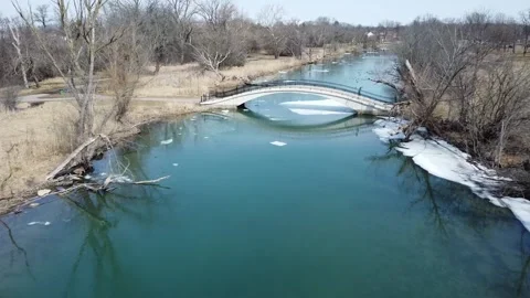 Drone Through Bridge w/ Bird Flying - Late Winter 스톡 동영상 172106278
