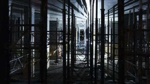 Drone through construction jacks Stock Footage 128464741