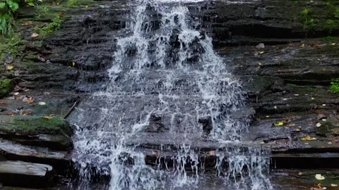 Drone Tilt Down Over Bursuc Waterfall Putna Slow Motion Video stock 288720282