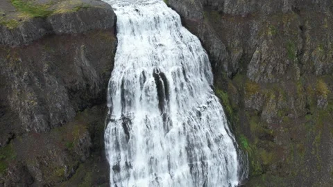 Drone tilt down over Dynjandi waterfall close up, Westfjords Iceland Stock Footage 346551730