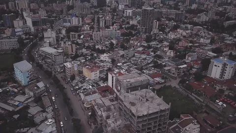 Drone tilt down shot of Addis Ababa. New building and homes Stock Footage 109333477