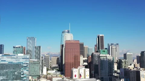 Drone tilt down shot of LA Live and Staples Center in downtown Los Angeles Video stock 122013909