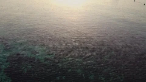 Drone tilting up from clear water to tropical sunset at alona beach Vidéo 342575435